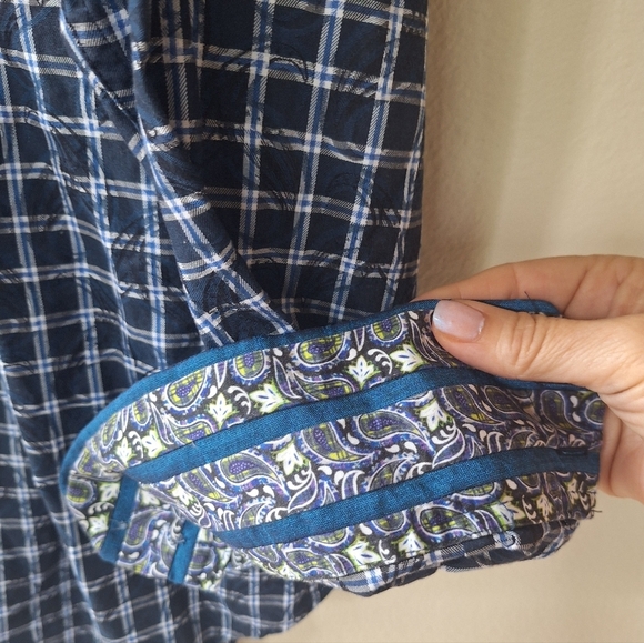 Robert Graham Button Down Plaid Dress Shirt Men's XL Flip Cuff - Picture 3 of 7